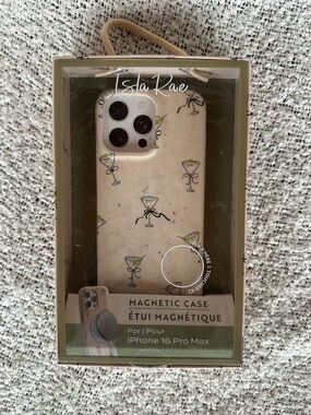 Magnetic iPhone 16 Pro Max Case – Champagne Cocktail Print (Cream)